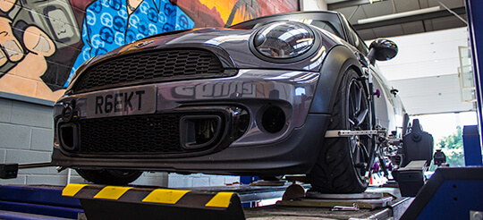 grey mini on rack