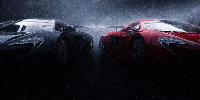 Supercars In The Rain